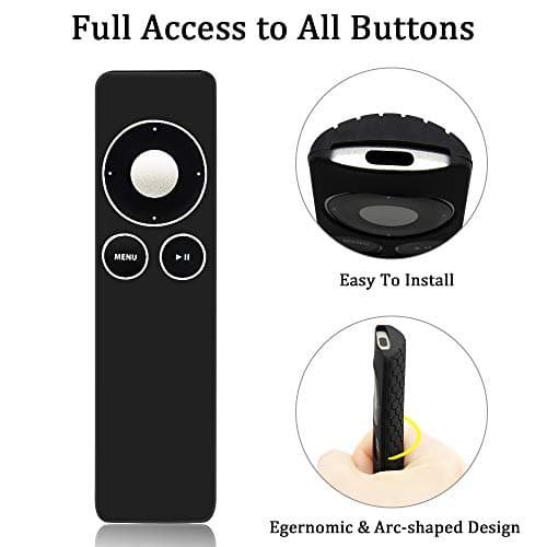 Remote Case Cover Skin Sleeve Compatible for Apple TV 2 3 Remote Controller,Silicone Protective Case Holder Shock Proof Light Weight[Anti-Lost]Anti Slip Remote Control Skin Protector Accessories-Black