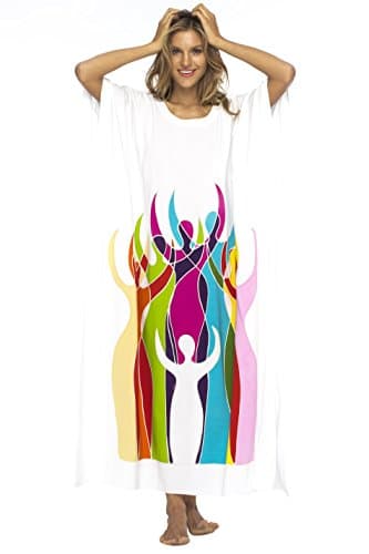 Back From BaliWomens Hand Painted Long Caftan Dress for Loungewear, Swimwear Cover Up, Everyday Wear - Loose Rayon Maxi