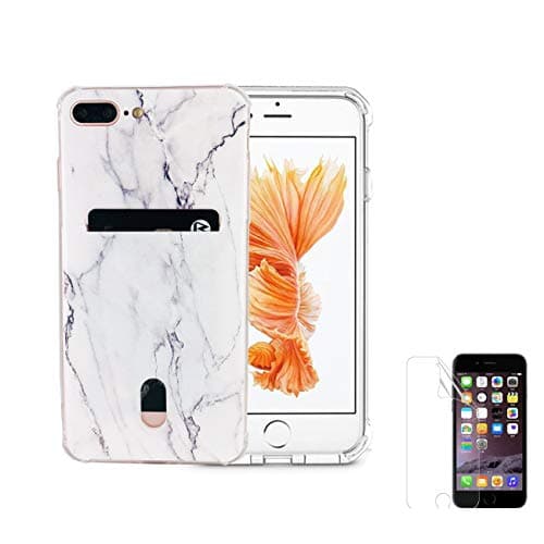 Oddss Case Compatible for iPhone 8 Plus iPhone 7 Plus Case with Card Holder Slot Marble Ultra-Slim Thin Soft TPU Clear Cover Compatible for iPhone 8 Plus /7 Plus(5.5") with Screen Protector