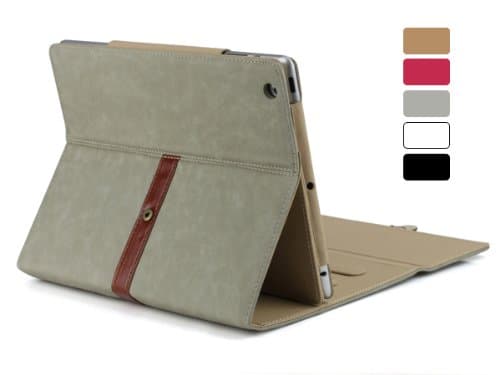 Dealheroes Grey Pu Leather Case Cover with brown Leather Belt, buckle for Apple the New Ipad 2&3