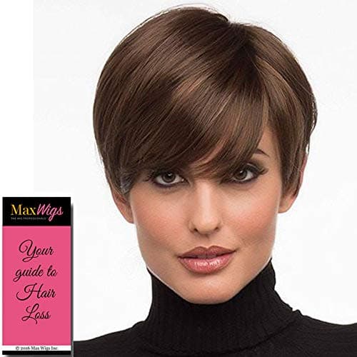 Kris Wig Color TOASTED SESAME - Envy Wigs 4" Short Chic Flirty Retro Pixie Synthetic Monofilament Part Long Side Swept Bangs Natural Hair Peluca Bundle MaxWigs Hairloss Booklet