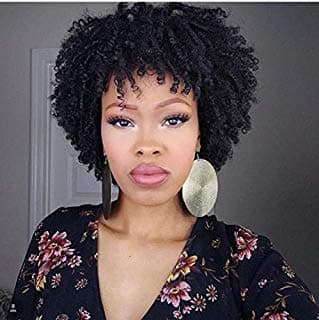Afro Kinkys Curly Lace Front Wigs Human Hair for Black Women with Baby Hair Bleached Knots Brazilian Human Hair Glueless Short Bob Pre Plucked Natural Color (8 Inch, Lace Front Wig)