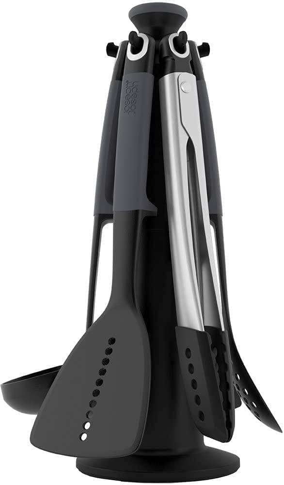 10151 Elevate Carousel 6 Pieces Kitchen Utensil Set with Rotating Storage Stand, Grey, Nylon