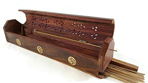 Coffin Box Om Incense Burner for Sticks & Cones, Wood, 12" Hand Carved From India.