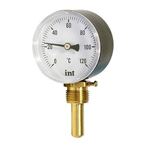 Industrial Vertical Temperature Gauge for Water Oil Water Mains Boilers Shock Resistant Dial Rotary Head 63 mm Dial 0-120C 20mm Capillary Tube 1/2" BSP Thread