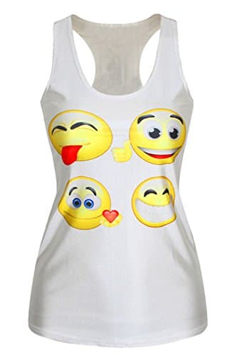 Cfanny Women Emoji Smiley Emoticon Print Vest Tank Top White One Size [Apparel]