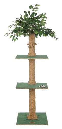 Kitty Palm Cat Tree with Ficus Foliage Top, Green Carpet, Manila Rope, 2 Platform, 60 Inches