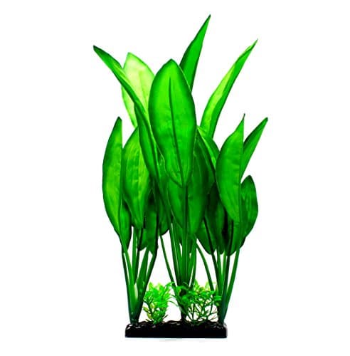 ZAZALUM Artificial Aquarium Plastic Plants, Fish Tank Green Decoration Aquatic Water Grass Ornament with Ceramic Base, Lotus-green-8in