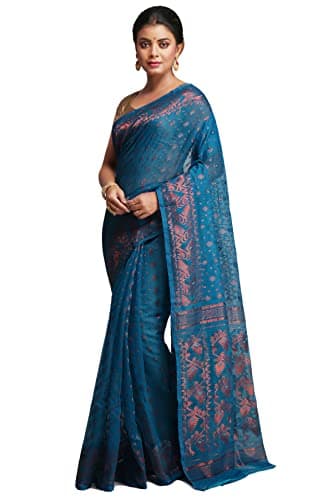 WoodenTant women?s cotton silk dhakai jamdani saree without blouse piece