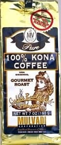 Mulvadi 100% Kona Coffee 7oz Whole Bean Medium Roast From Hawaii - 2 Bags