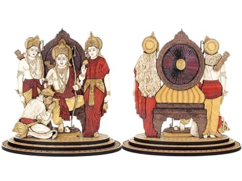 4 Inch Ram Darbar Wood Carved Statue in Exotic Hard Woods - Multi Layered Hand Made Wooden Ram Ji Family Wooden Idol with Hanuman for Car Dashboard, Home, Office, and Travel