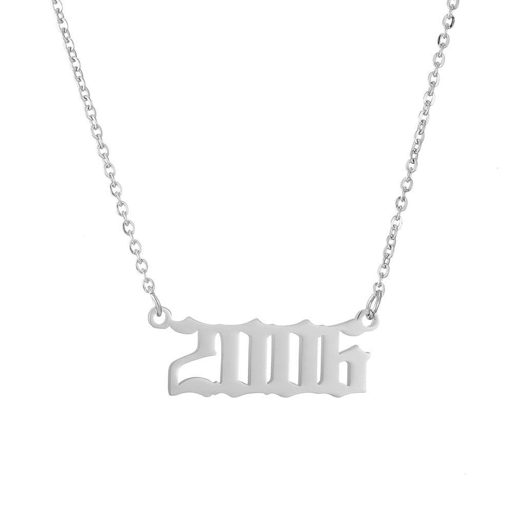 SKQIR Birth Years Necklace,Initial Year Number Pendant Necklace Birthday Gift Charm Friendship Old English Arabic Mumerals Stainless steel Necklace Jewelry for Women Girl