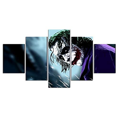 Dionysios Print Framed Canvas Joker The Dark Knight Movie 5 Pieces Wall Art Decor Ready to Hang on The Wall with Frame - Size 1