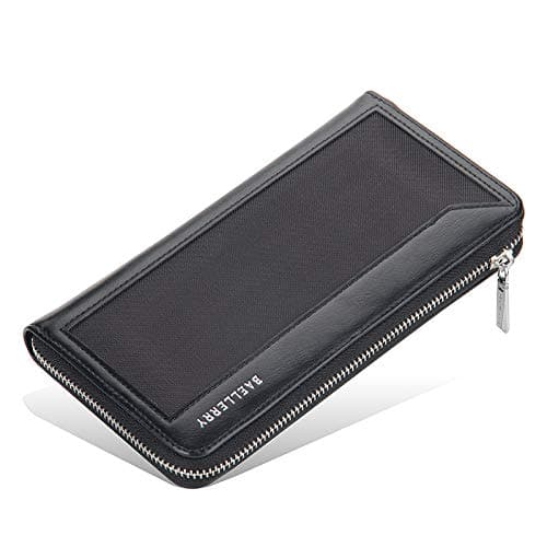 Leather Zip Around Clutch Business Long Wallet Purse with 3 Large Cash Compartment