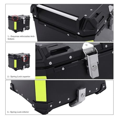 Aluminum Motorbike Tail Box Trunk Waterproof Scooter Rear Top Box, Top Case for Store Helmet Large Luggage, 36L 45L 55L 65L with Security Lock(Silver,36L)