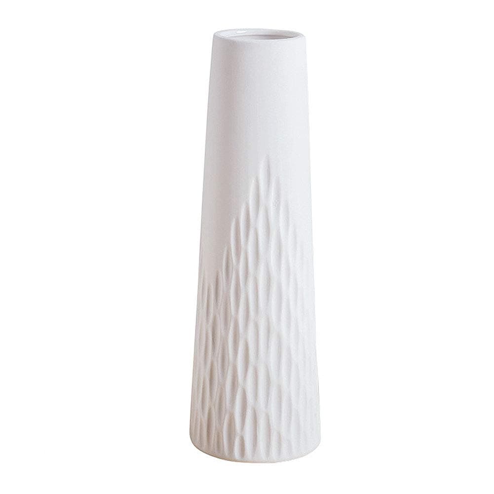 10 inch Desktop Minimalist White Ceramic Vases Home Office Decoration, Unique Speckle Finish Bud Vase for Flowers