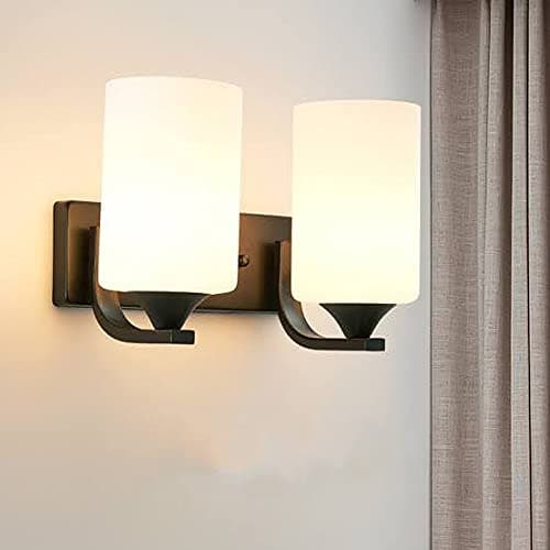 Dual/Double Wall Lights for Living Room, Wall Lamps for Bedroom/Home Decoration (Classic Design White Frosted Glass, Two Shade)
