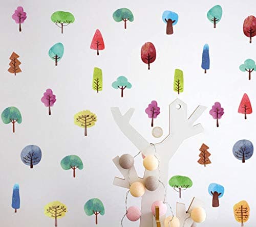 IARTTOP Watercolor Trees Wall Decal, Colorful Natural Woodland Trees Sticker for Window Cling Decor and Nursery Decoration(32pcs Forest Trees Decals