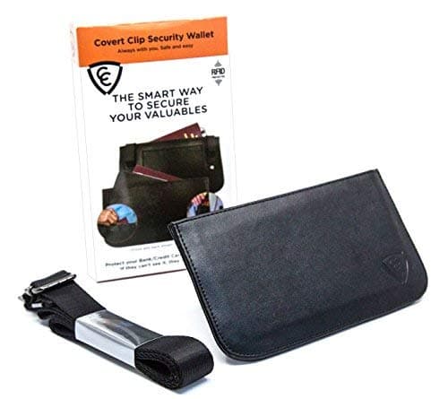Covert Clip Women's Black Travel Wallet with Strap and RFID Blocking. Anti Theft Passport, Keys, USB Stick, Credit Cards, Mobile Phone and Money Holder and Organizer