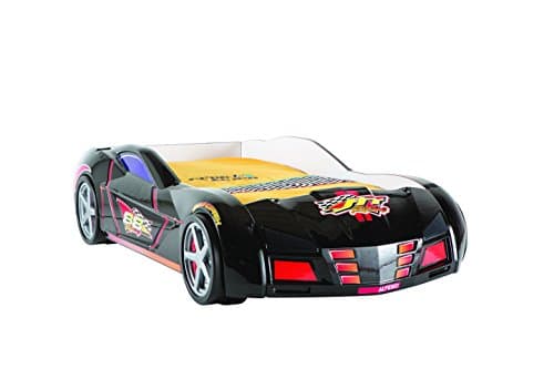 ALFEMO GPS Racer Car Bed Racing with EU Twin Mattress Sounds and Lights Remote - Black