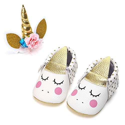 PanGa Baby Boys Girls Mary Jane Shoes with Unicorn Headband Soft Sole Non-Slip Toddler Party Dress Shoes