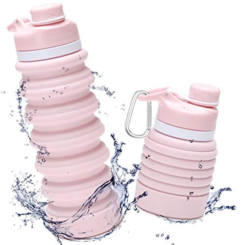 COOZOOM Collapsible Water Bottle 25oz / 750ml Food-Grade BPA Free Silicone Leakproof Reusable Portable Expandable Foldable Water Bottle for Travel Hiking Camping Sports Outdoor Gym Pink