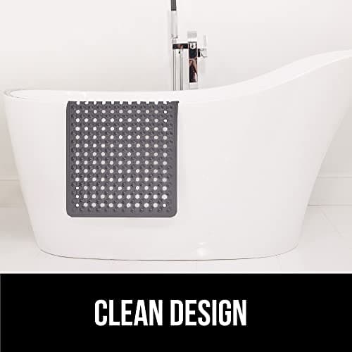 Gorilla Grip Original Patented Bath, Shower, Tub Mat, 35x16, Washable, Antibacterial, BPA, Latex, Phthalate Free, Bathtub Mats with Drain Holes, Suction Cups, XL Size Bathroom Mats, Charcoal Opaque
