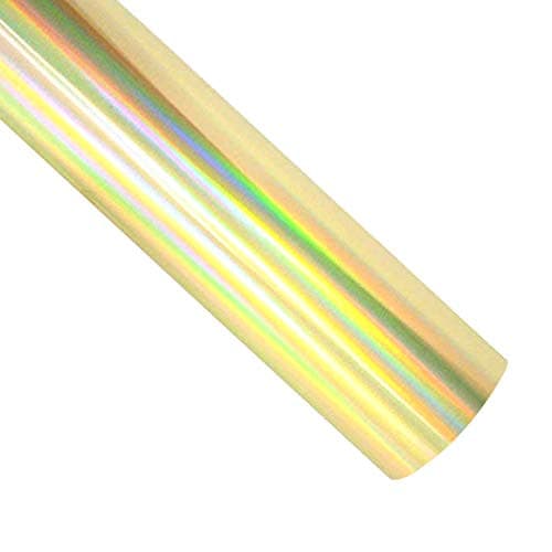 VVEEWUU Holographic Heat Transfer Vinyl Roll 12 Inches x 5 Feet Iron on Vinyl HTV for DIY T-Shirts or Fabrics (Holographic Gold)