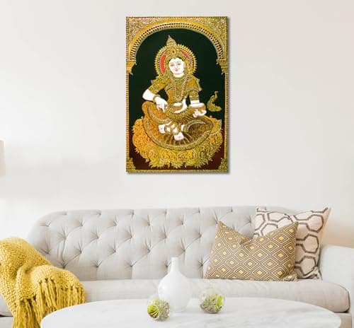 Tamatina Tanjore Art Canvas Painting | Hindu Goddess | Traditional Art painting for Home décor|Size - 24X16 inches
