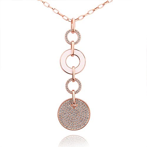Genuine Rose Jewellery 18ct Real Rose Gold Plated Crystal Round discs Circles Pendant Long Adjustable Necklace With Swarovski Elements Great Christmas Gift