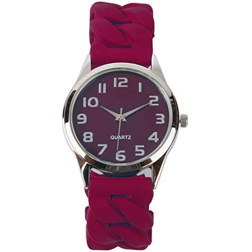 Trenton Gifts Perfect Fit Women's Easy Read Silicone Stretch Watch | Burgundy