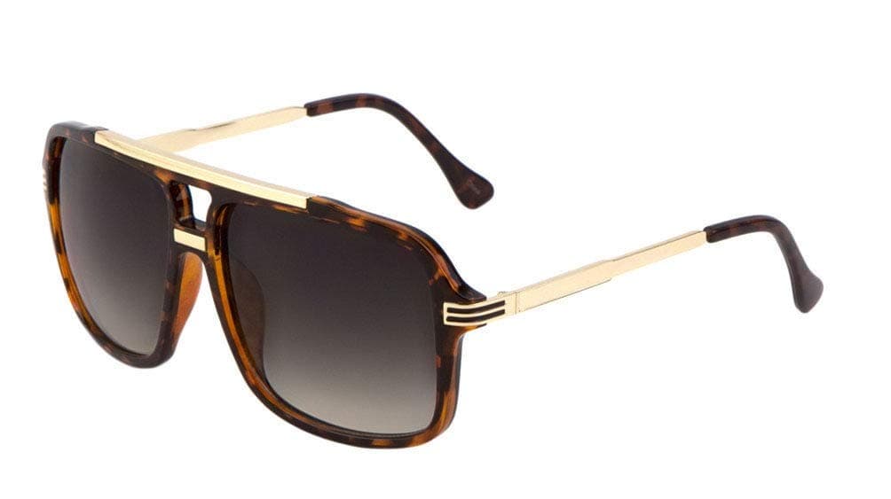 Evidence Metal & Plastic Hip Hop Flat Top Aviator Sunglasses (Brown Tortoise & Gold Frame w/Case, Black)