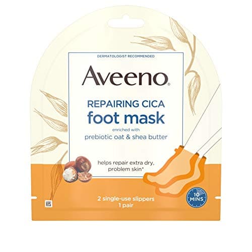 Aveeno Repairing CICA Foot Mask with Prebiotic Oat and Shea Butter, Moisturizing Foot Mask for Extra Dry Skin, 1 Pair of Single-Use Slippers ( Pack of 5)