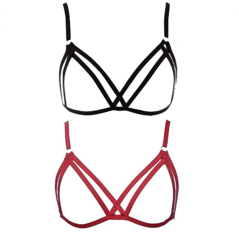 Women Sexy Elastic Harness Lingerie Hollow Out Cupless Cage Bra