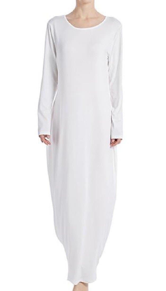 SportsX Womens Arab Muslim Abaya Long Sleeve Pullover Dress White XL