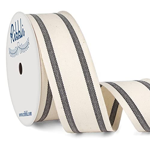 Ribbli Natural Cotton Striped Ribbon,1-1/2 Inch x 10 Yard Spool,Natural/Black,Farmhouse Ribbon,Use for Gift Wrapping,Home Decor,Floral Decoration