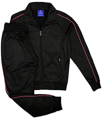 Women's Athletic Sports Exertion Tracksuit Outfit Trackpant and Track Jacket Jogger Gym Casual Wear Set (Black, XL)