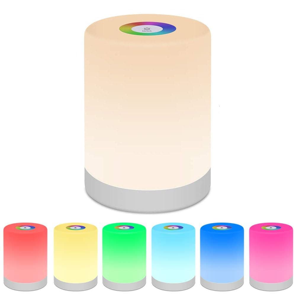 Bedside Table Lamp Touch Sensor, LED Night Light Rechargeable Portable Dimmable RGB Color Changing Modes for Kid Children Bedroom Camping, Adjustable Brightness Eye Caring Metal Handle (Warm White)