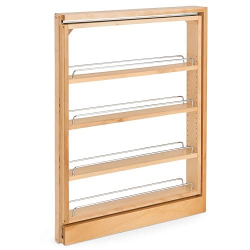 Rev-A-Shelf Pullout Shelf Organizer for Base Kitchen or Bathroom Cabinets, Wood Filler Pantry Storage or Spice Rack, Maple, 3" x 23" x 30", 432-BF-3C