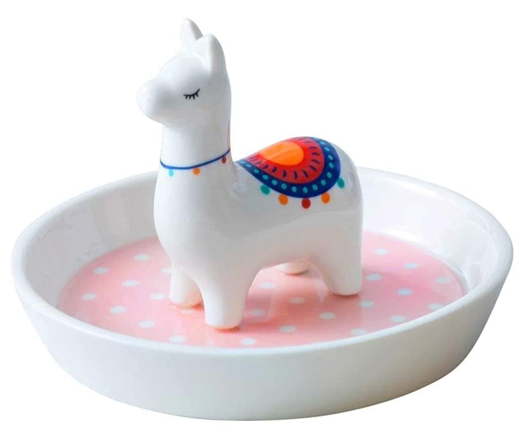 Jojuno Alpaca Ring Holder Ceramic Jewelry Dish/Tower/Display Organizer, Llama Jewel Tray Trinket Plate, Home Decor, 4.1 x 4.1 x 3 in