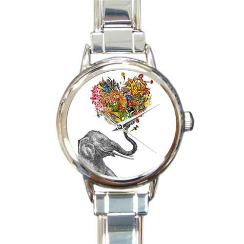 Unique Gifts Watch Aztec Elephant With Beautiful Flower Round Italian Charm stainless steel Watch