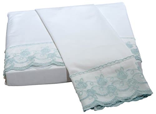Belle Epoque Traditional Capri LACE Floral Sheet Set, Queen, White/Fr.Blue