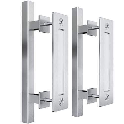 SMARTSTANDARD 2PCS 12" Pull and Flush Barn Door Handle Set, Large Rustic Two-Side Design, for Gates Garages Sheds Furniture, Stainless Steel, Square