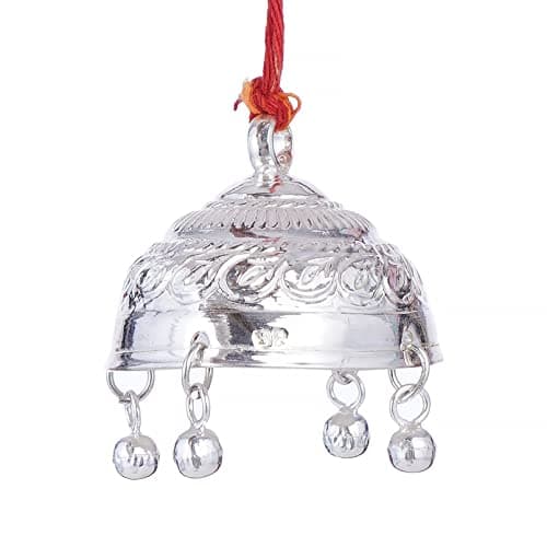 DHRUVS COLLECTION Silver Carved Chatra - Chattar with Attached Hook & Ghunghroo for Pooja, Temple, Home Decor & Gifting Purposes (Small Size, 5.5 Grams)