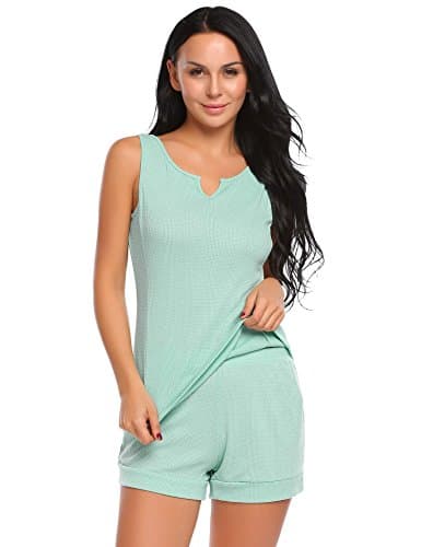 Ouyilu Women's Modal Strap Cami Pajama Shorts Set Lace Camisole Set Sexy Nightwear Light Blue