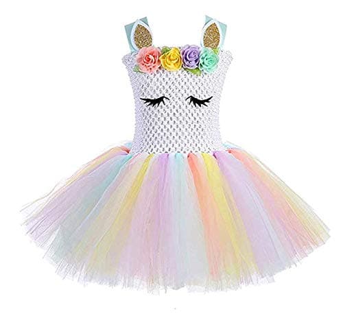 Girls Rainbow Unicorn Tutu Dress Princess Fancy Dress Birthday Pageant Party Dresses Girls Christmas Halloween Pony Cosplay Costume for Baby Girls & Kids for 3-8 Y