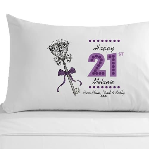 PTG Personalised Female 21st Birthday Key Pillowcase