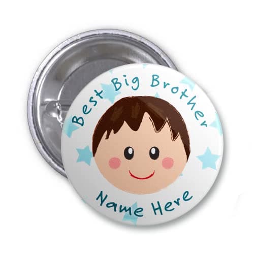 Party Supplies Online Personalised 'Best Big Brother' Badge Style 2 (Dark Brown hair)