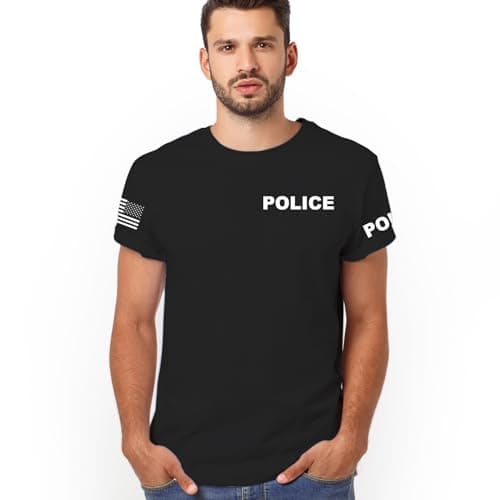Veracco 2-Sided Police T-Shirt – Cop Guard T-Shirts Event Staff Shirt Two-Sided American USA Flag On Arm Men Tees