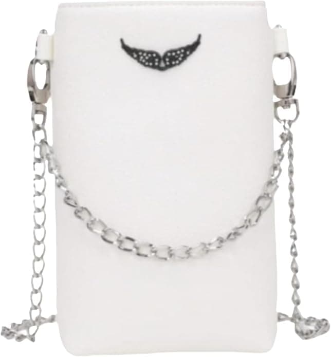 Meboer Women's casual cow leather with chain mobile phone bag wrist wallet (white)